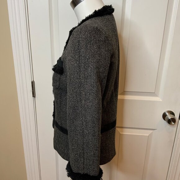 MM Couture By Miss Me Gray Tweed W/ Silver Chain & Black Fringe Trim, Size 8 - Picture 3 of 5
